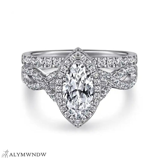 Luxury Marquise Engagement Ring Set – Gold, Platinum & Silver - Alymwndw