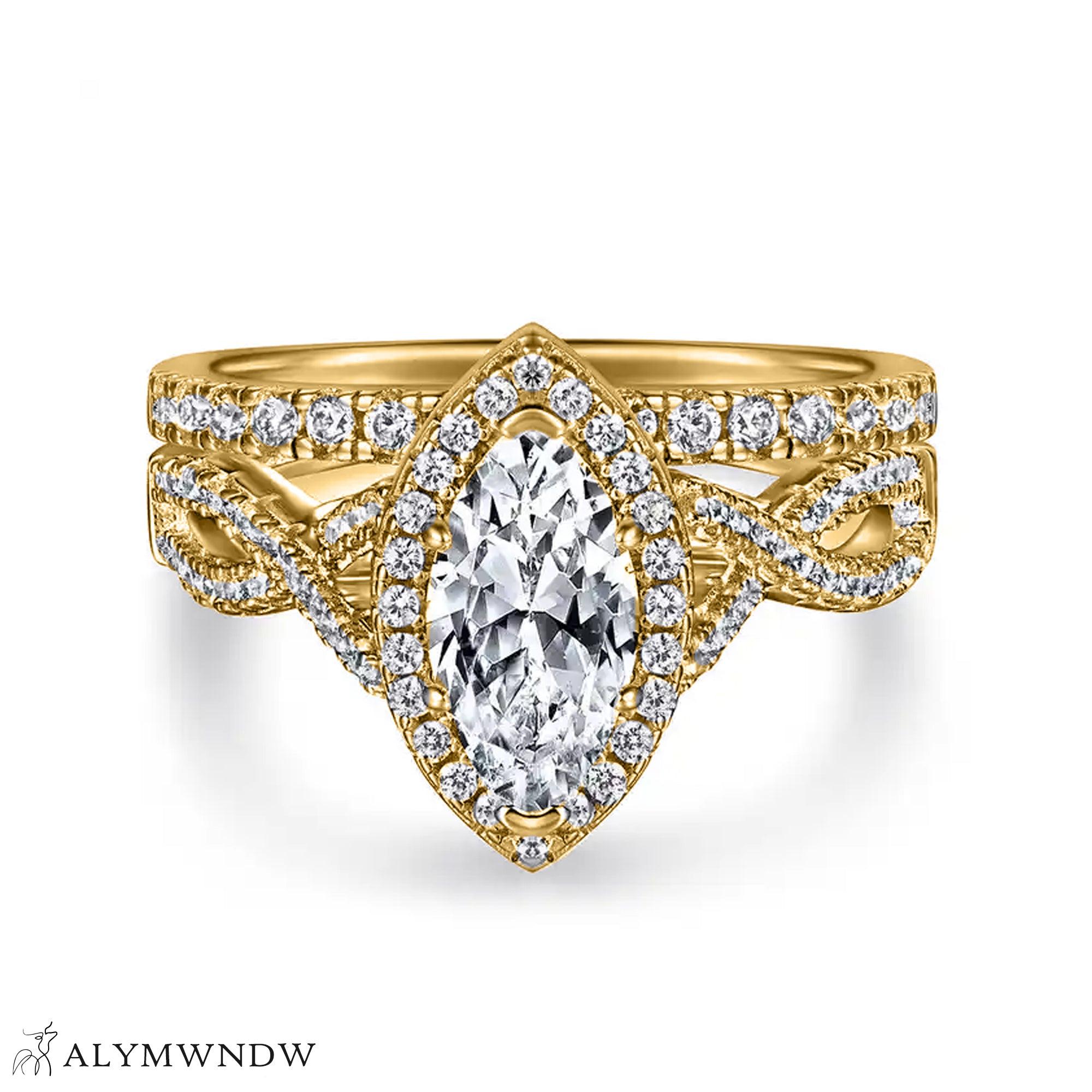 Luxury Marquise Engagement Ring Set – Gold, Platinum & Silver - Alymwndw