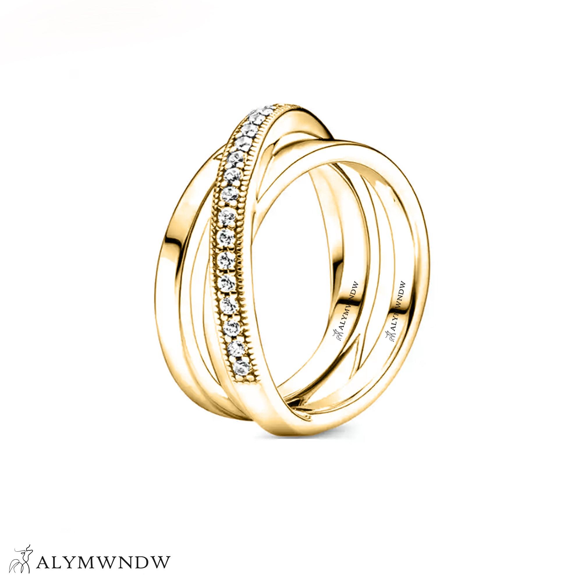 Luxury Multi Band Ring – Gold, Silver & Rose Gold with Sparkle Stones - Alymwndw