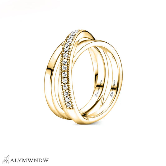 Luxury Multi Band Ring – Gold, Silver & Rose Gold with Sparkle Stones - Alymwndw