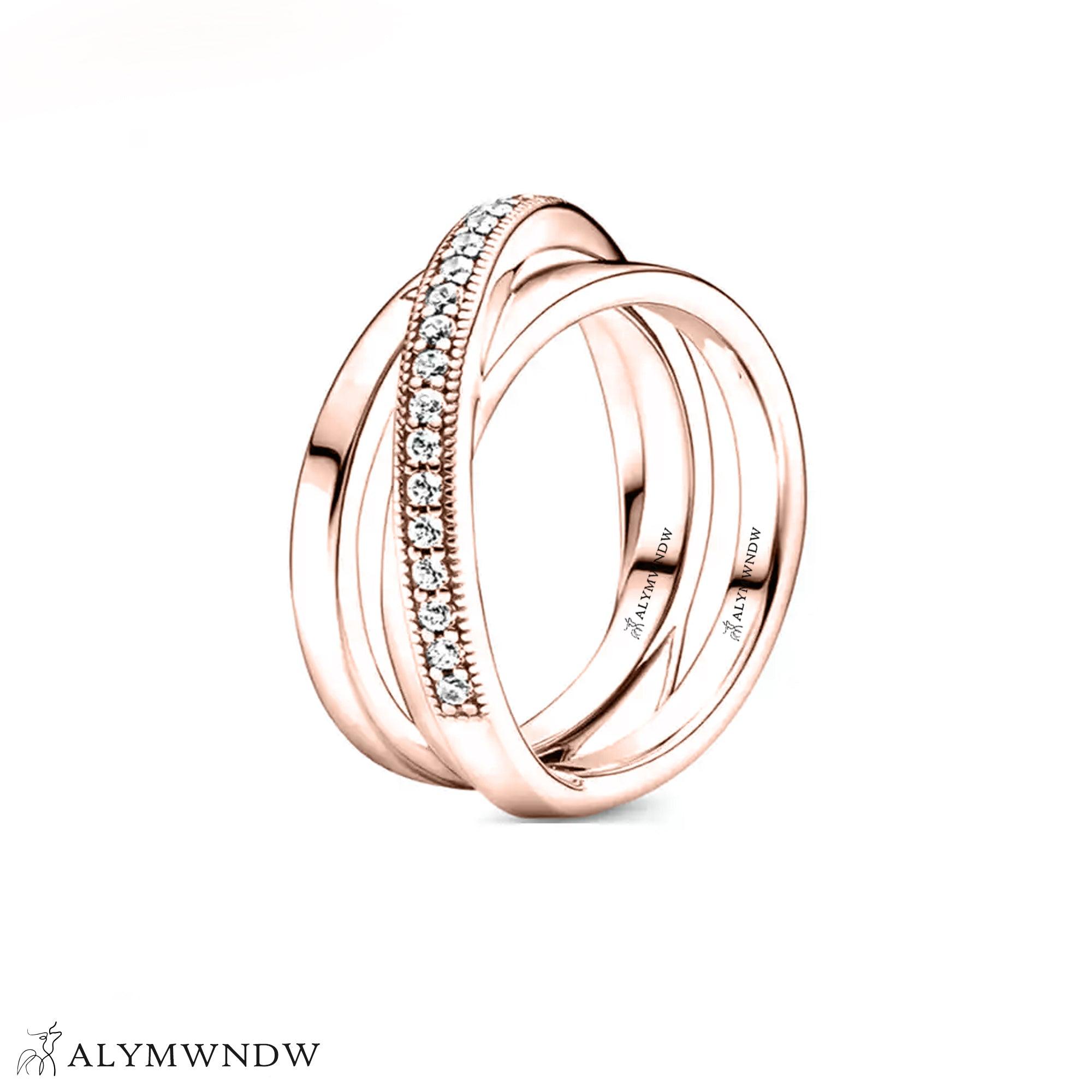 Luxury Multi Band Ring – Gold, Silver & Rose Gold with Sparkle Stones - Alymwndw