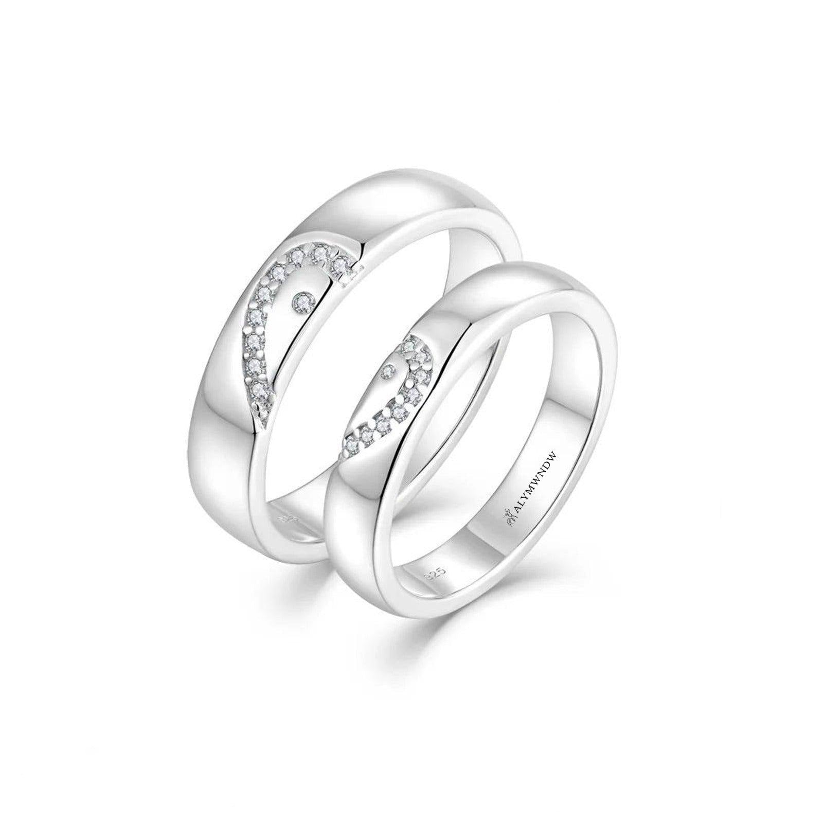 Luxury Pattern Couple Rings with Diamond Accent – Gold, Silver & Rose Gold - Alymwndw