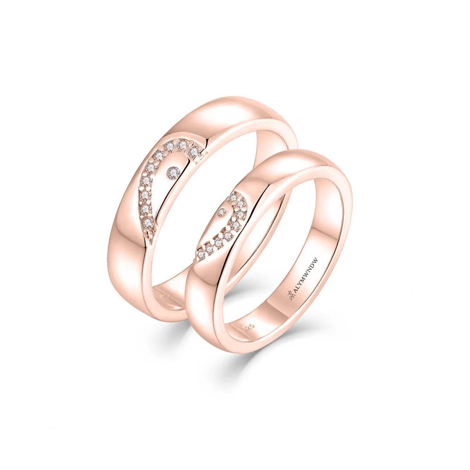 Luxury Pattern Couple Rings with Diamond Accent – Gold, Silver & Rose Gold - Alymwndw