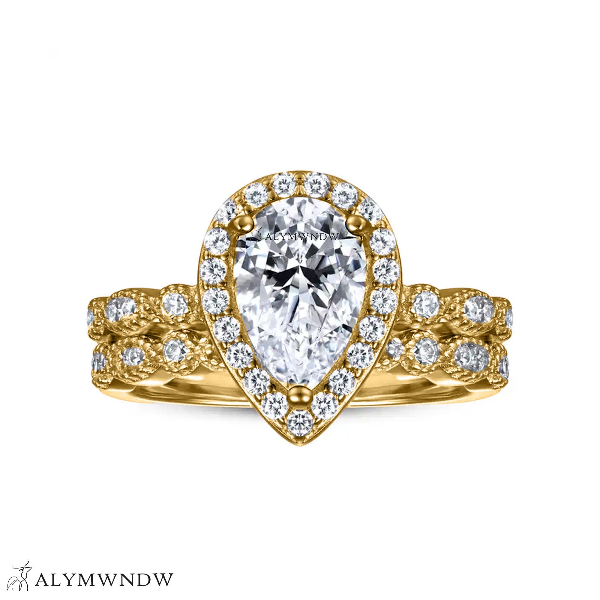Luxury Pear Engagement Ring Set – Gold, Platinum & Silver - Alymwndw