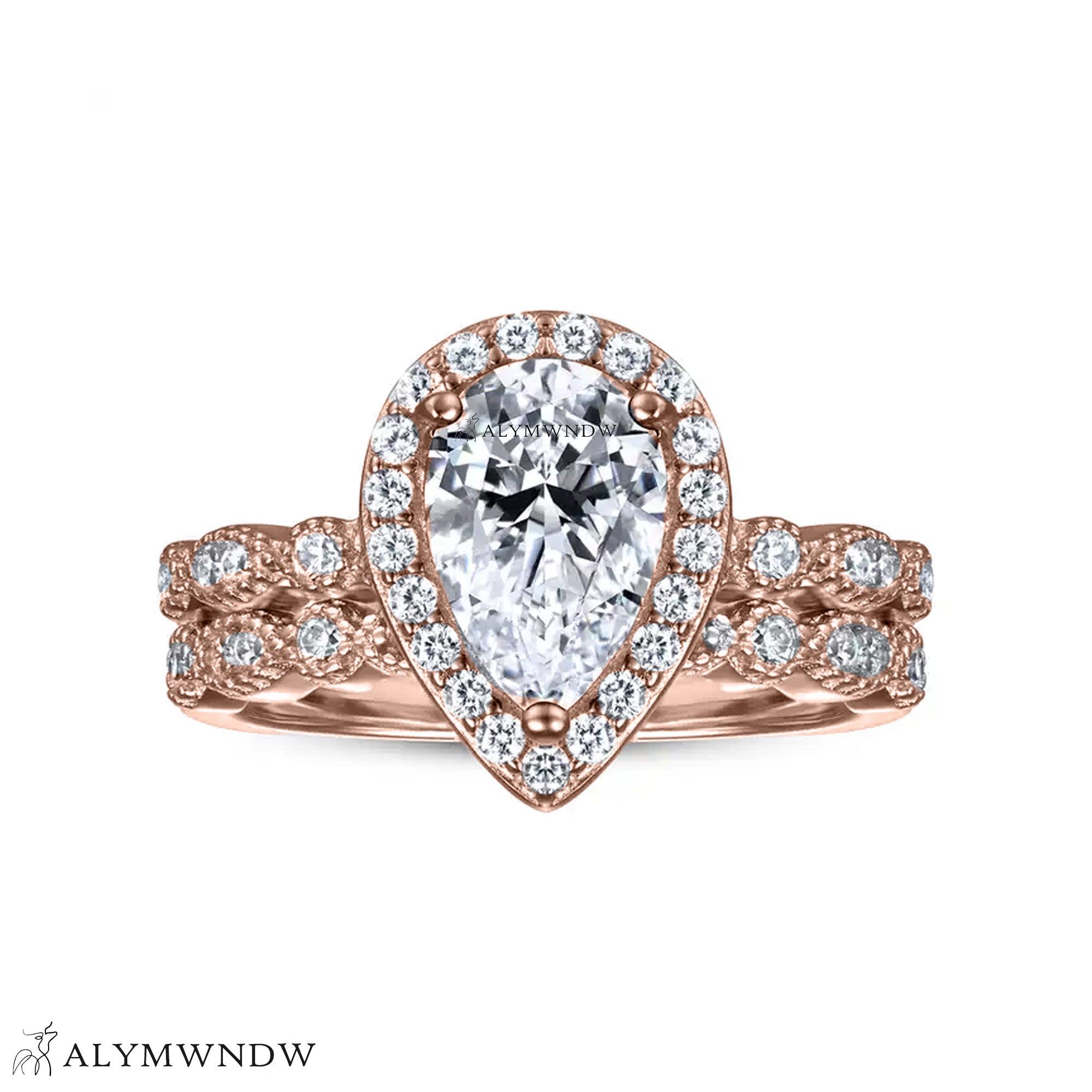 Luxury Pear Engagement Ring Set – Gold, Platinum & Silver - Alymwndw