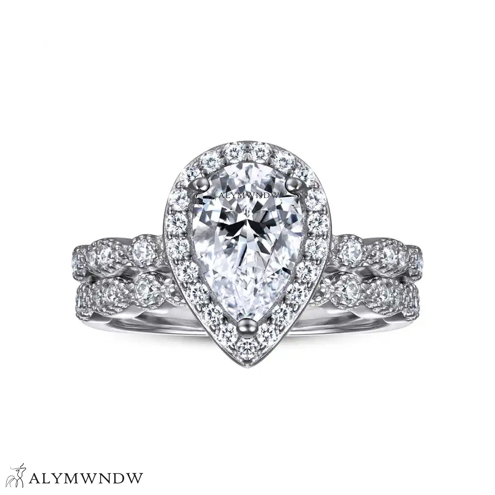 Luxury Pear Engagement Ring Set – Gold, Platinum & Silver - Alymwndw