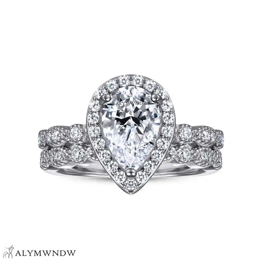Luxury Pear Engagement Ring Set – Gold, Platinum & Silver - Alymwndw