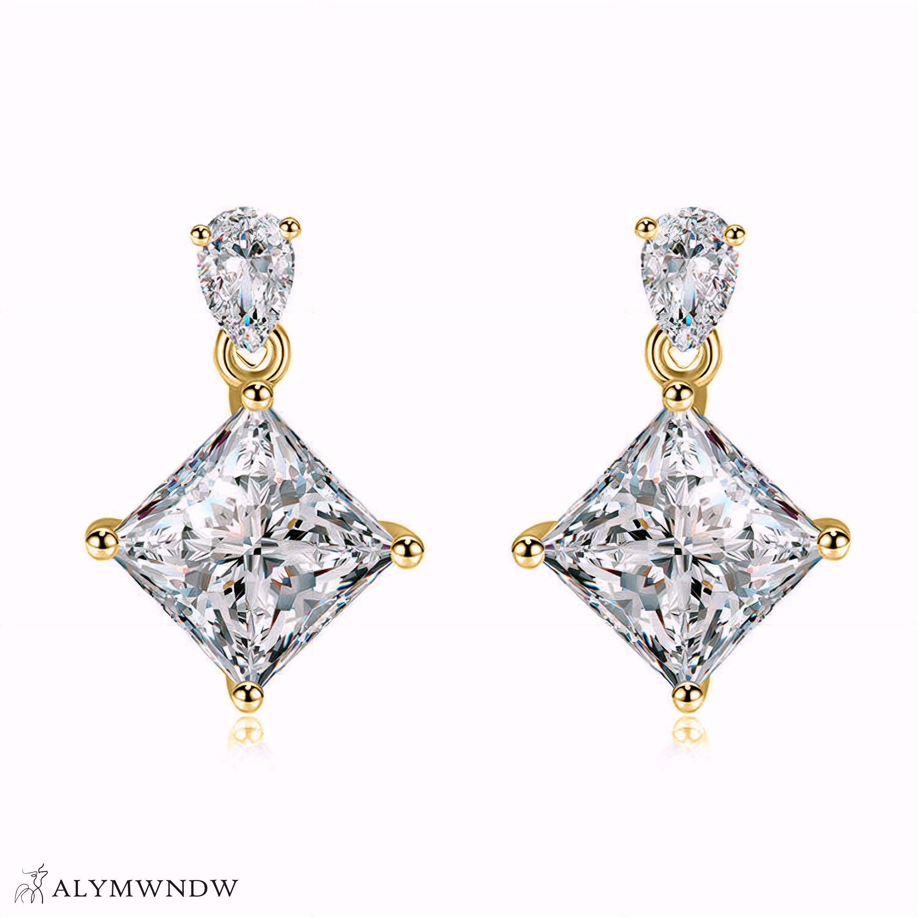 MARA Princess Cut Moissanite Earrings – Silver, Gold & Platinum - Alymwndw