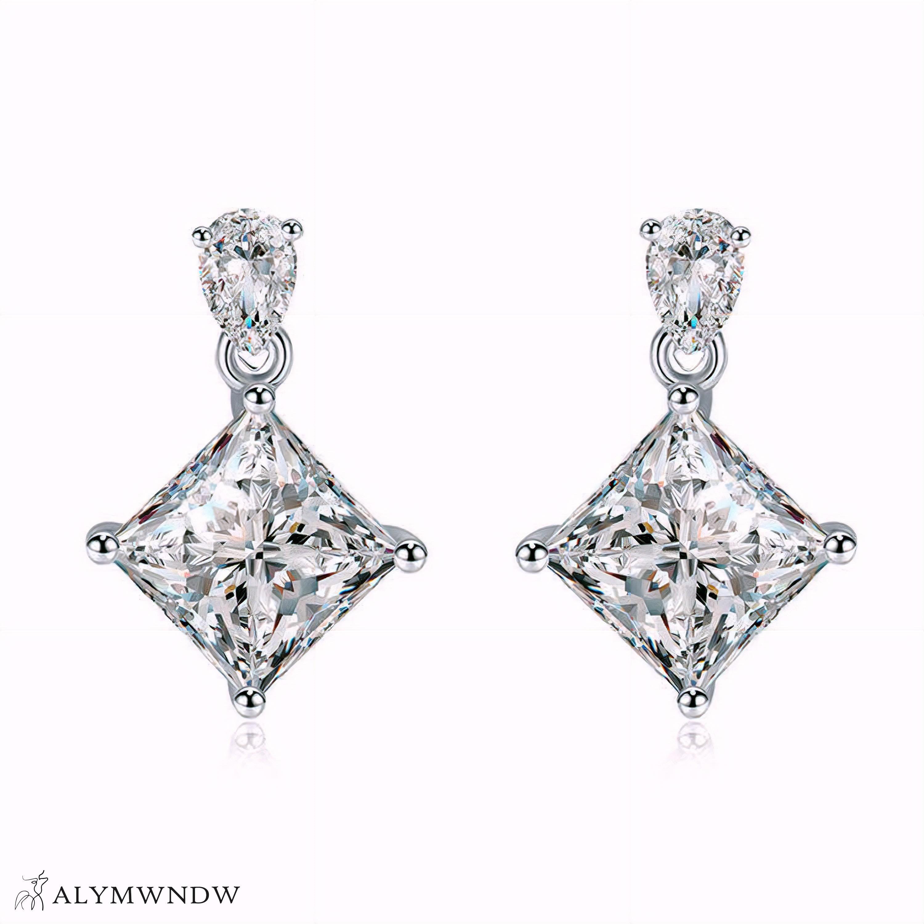 MARA Princess Cut Moissanite Earrings – Silver, Gold & Platinum - Alymwndw
