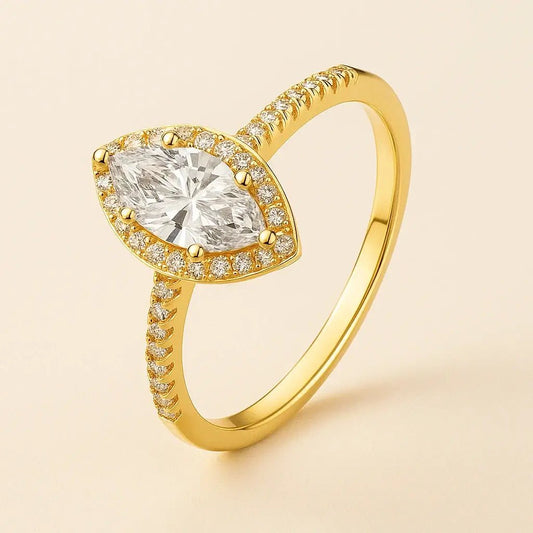 Marquise Majesty • 1 Carat Marquise - Cut Moissanite Ring in Gold - Plated 925 Silver - Alymwndw