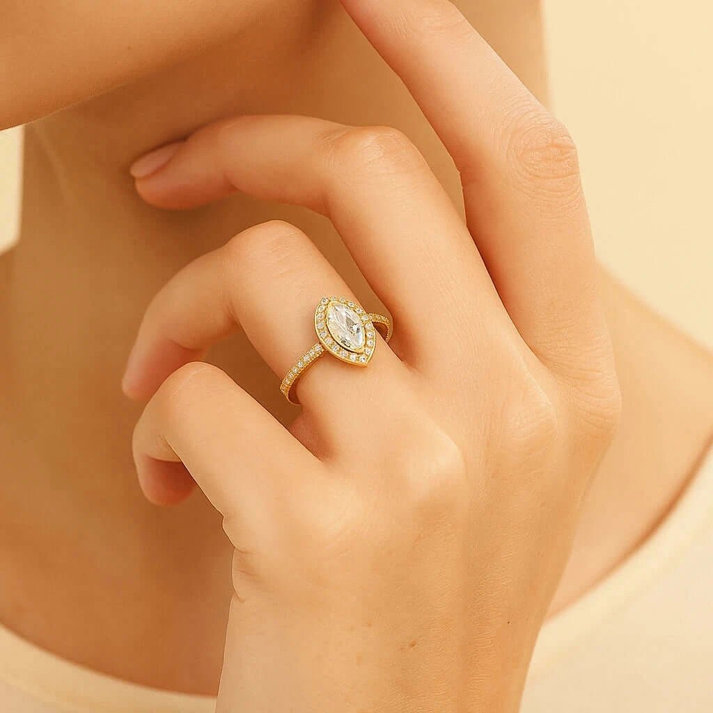 Marquise Majesty • 1 Carat Marquise - Cut Moissanite Ring in Gold - Plated 925 Silver - Alymwndw