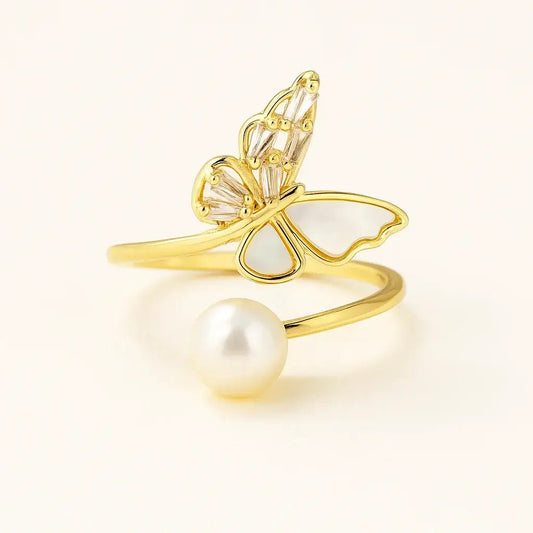 Metamorphosis Pearl 925 Sterling Silver & Gold - Plated Ring - Alymwndw