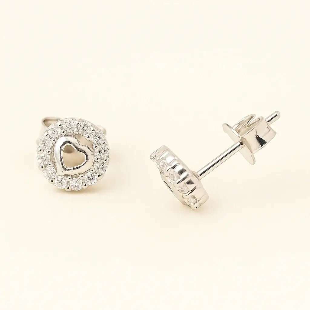 Mini Heart Stud Earrings with Sparkling Zirconia – 925 Silver - Alymwndw