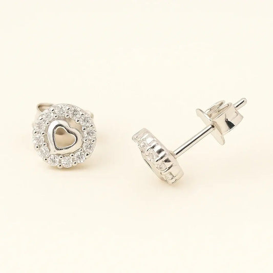 Mini Heart Stud Earrings with Sparkling Zirconia – 925 Silver - Alymwndw