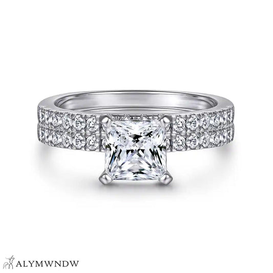 Modern Square Diamond Ring Set – Gold, Platinum & Silver - Alymwndw