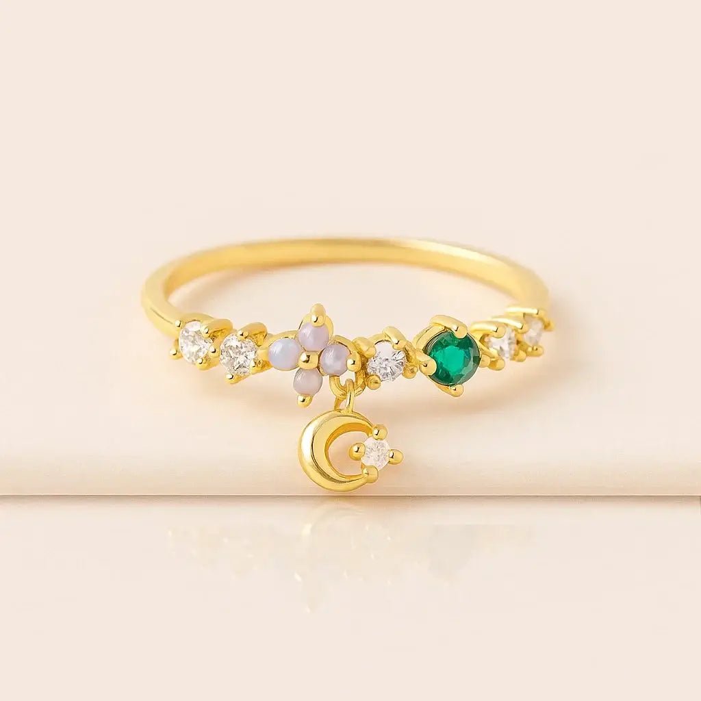 Moon Blossom – 925 Silver Open Ring - Alymwndw