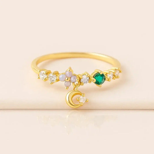 Moon Blossom – 925 Silver Open Ring - Alymwndw