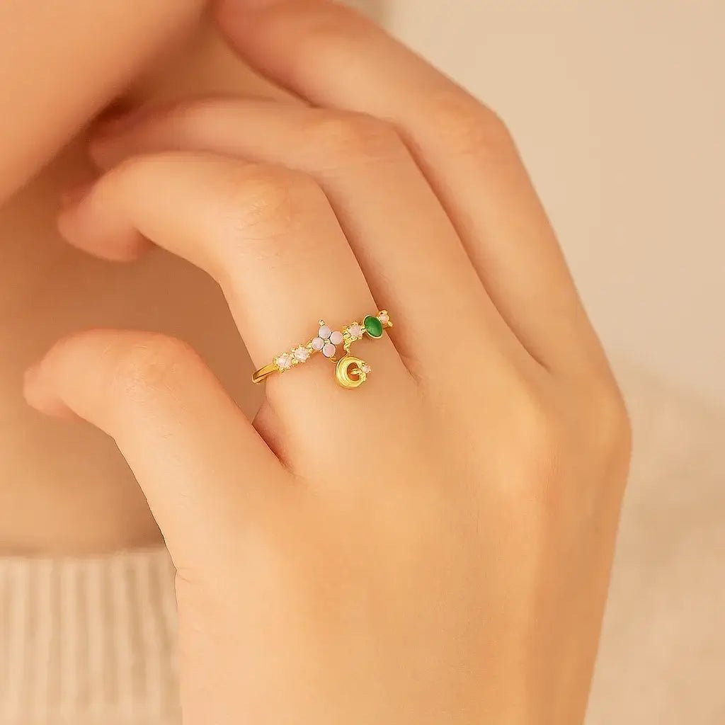 Moon Blossom – 925 Silver Open Ring - Alymwndw
