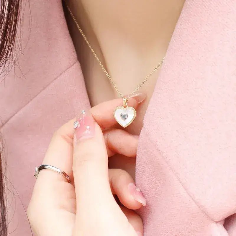 Mother - of - Pearl Heart Necklace – 925 Silver Love Accent - Alymwndw