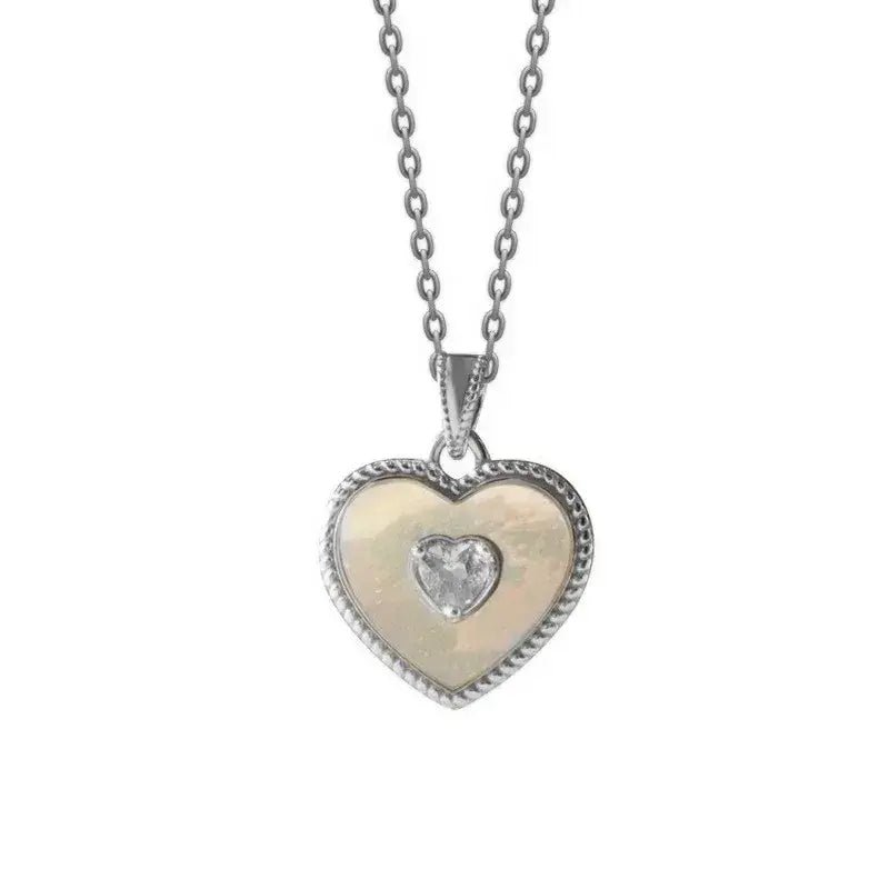 Mother - of - Pearl Heart Necklace – 925 Silver Love Accent - Alymwndw