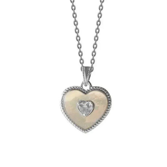 Mother - of - Pearl Heart Necklace – 925 Silver Love Accent - Alymwndw