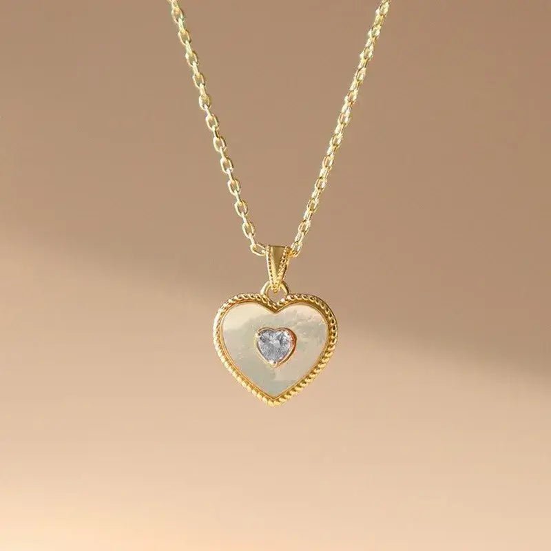 Mother - of - Pearl Heart Necklace – 925 Silver Love Accent - Alymwndw