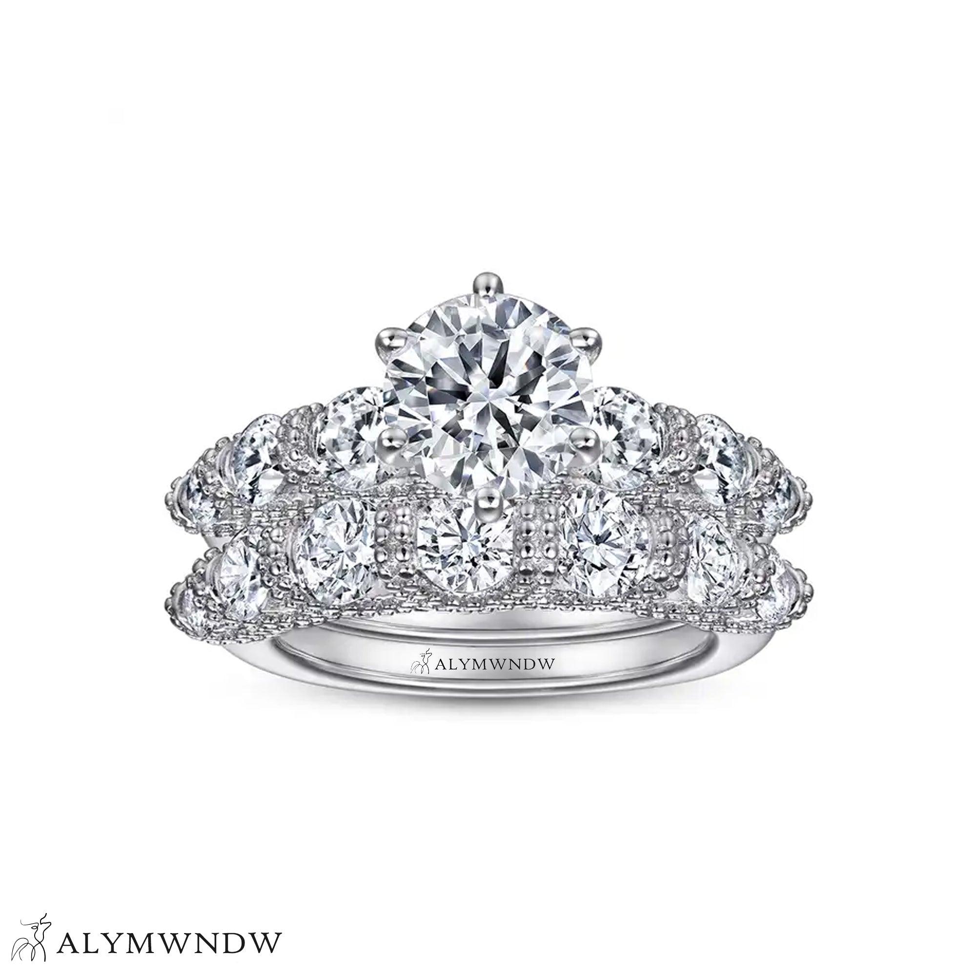 Multi Stone Diamond Ring Set – Gold, Platinum & Silver - Alymwndw