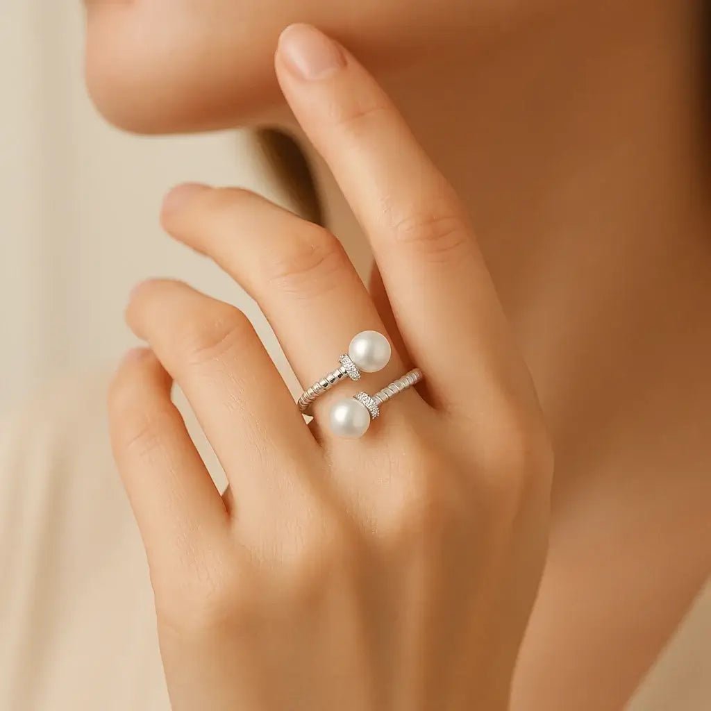 olden Grace Ring – 925 Silver Gold - Plated with Twin Freshwater Pearls - Alymwndw