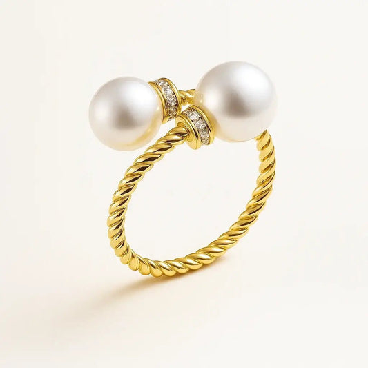 olden Grace Ring – 925 Silver Gold - Plated with Twin Freshwater Pearls - Alymwndw