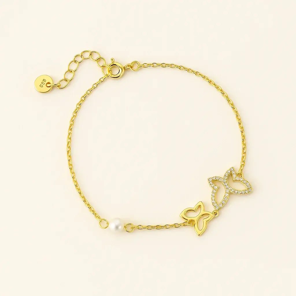 Papillon Glow – Open Silver Butterfly & Pearl Bracelet - Alymwndw
