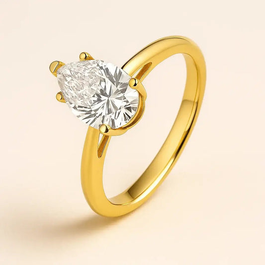 Pear Elegance • 2.0 Carat Pear - Cut Moissanite Ring in Gold - Plated 925 Silver - Alymwndw
