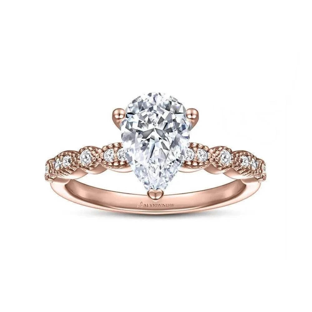 Pear Shape Lab Grown Diamond Ring with Side Stones | Alymwndw Jewellery - Alymwndw