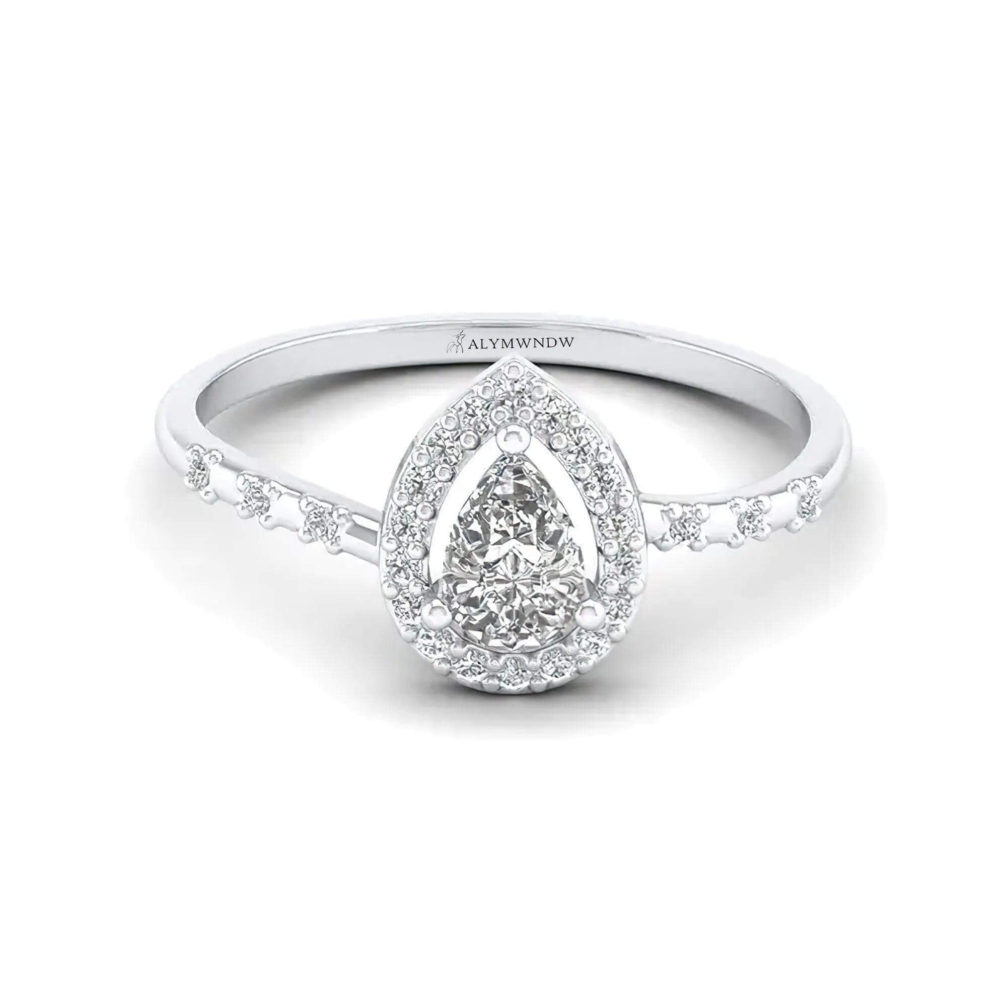 Pear Shape Lab Grown Diamond Ring with Side Stones | Alymwndw Jewellery - Alymwndw