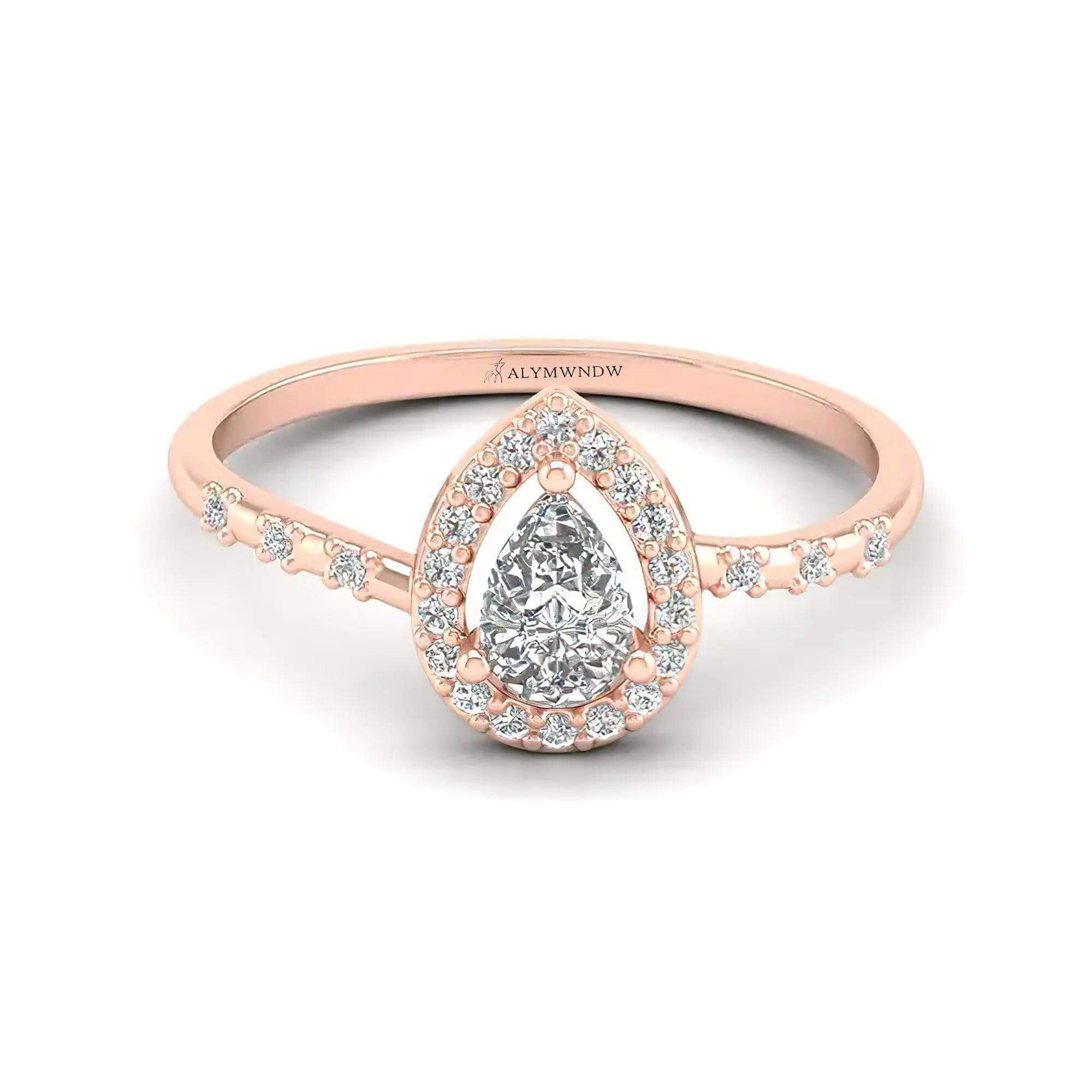 Pear Shape Lab Grown Diamond Ring with Side Stones | Alymwndw Jewellery - Alymwndw