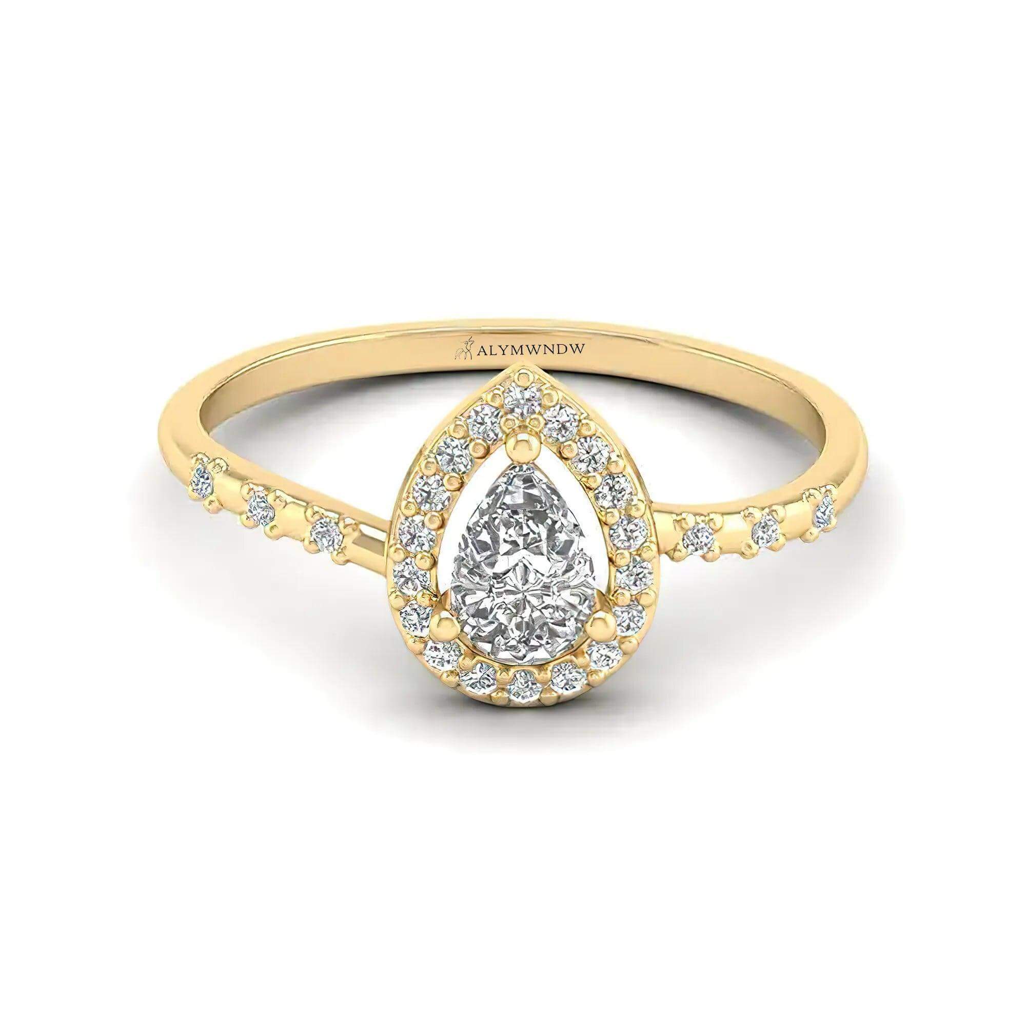 Pear Shape Lab Grown Diamond Ring with Side Stones | Alymwndw Jewellery - Alymwndw