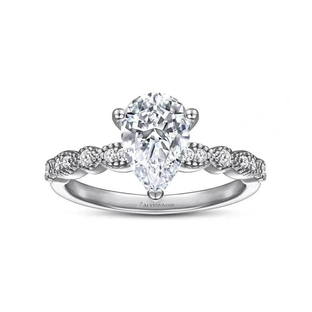 Pear Shape Lab Grown Diamond Ring with Side Stones | Alymwndw Jewellery - Alymwndw
