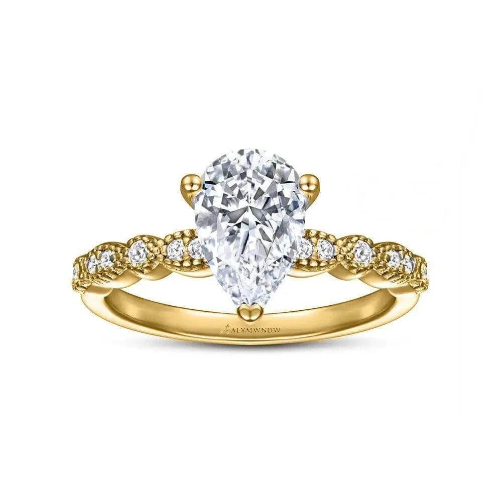 Pear Shape Lab Grown Diamond Ring with Side Stones | Alymwndw Jewellery - Alymwndw