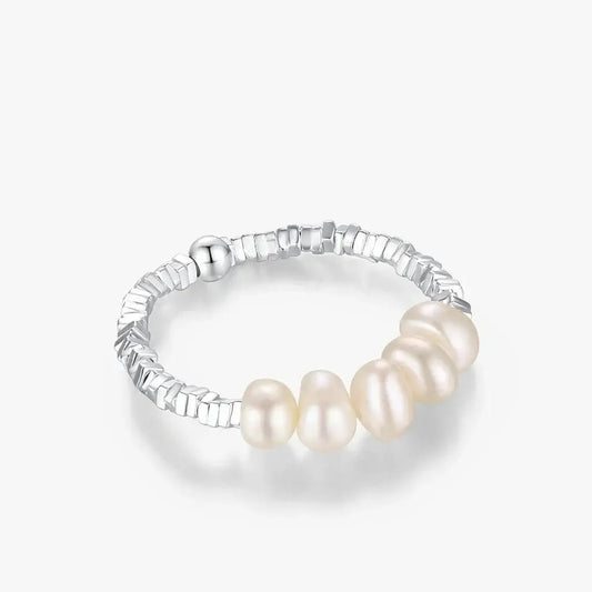 Pearl Bead Halo Ring – 925 Silver Cultured Pearl with Beaded Details - Alymwndw