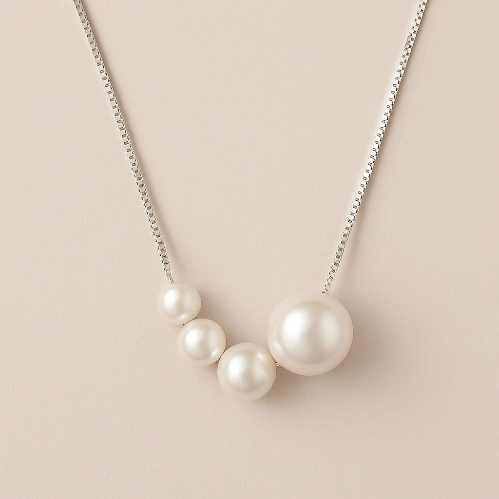 Pearl Harmony – Freshwater Pearl Necklace in 925 Silver - Alymwndw