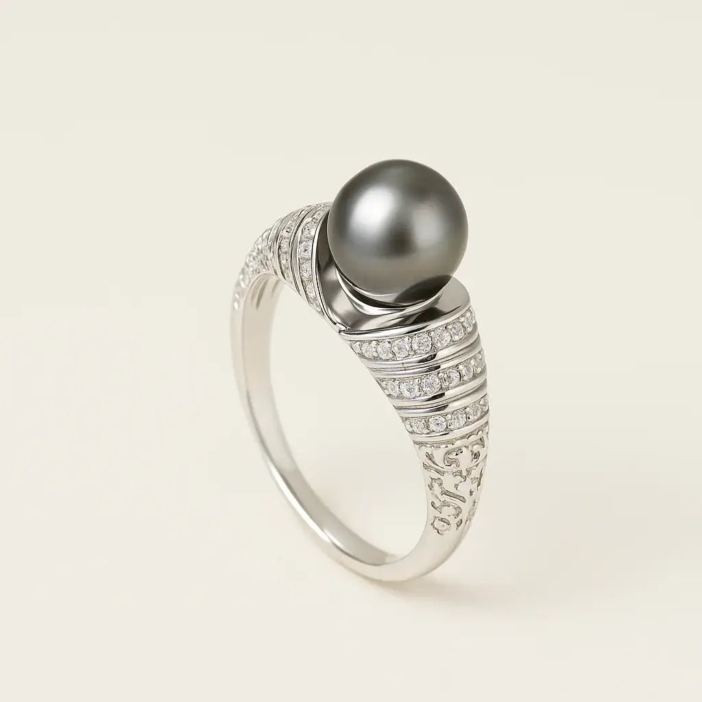 Pearl Radiance Halo Ring – 925 Silver with Freshwater Pearl & Diamond CZ Accents - Alymwndw