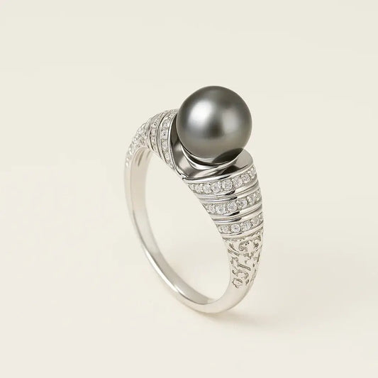 Pearl Radiance Halo Ring – 925 Silver with Freshwater Pearl & Diamond CZ Accents - Alymwndw