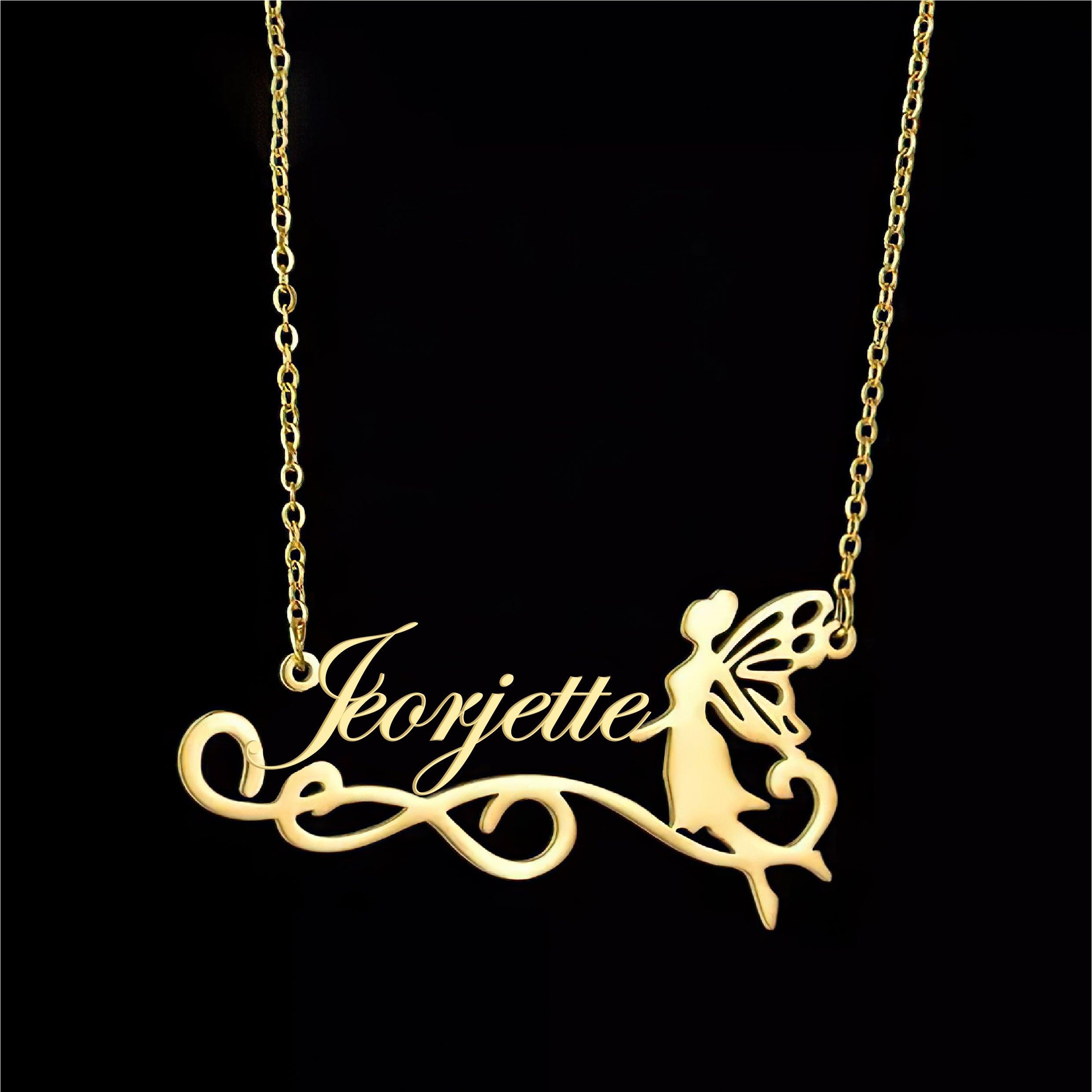 Personalized Name Necklace with Fairy in Gold (18K/21K/22K) – Custom Name Jewelry - Alymwndw
