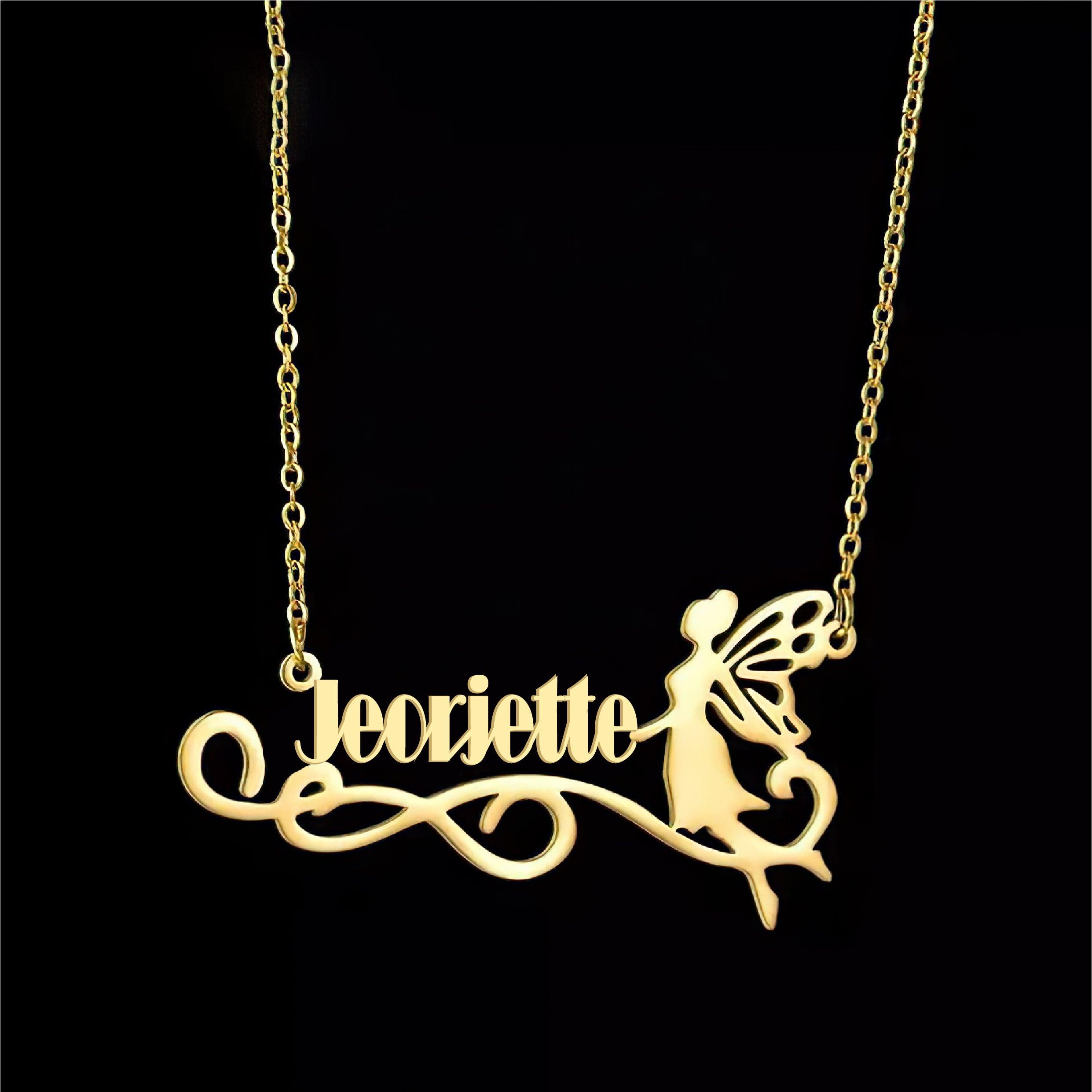 Personalized Name Necklace with Fairy in Gold (18K/21K/22K) – Custom Name Jewelry - Alymwndw