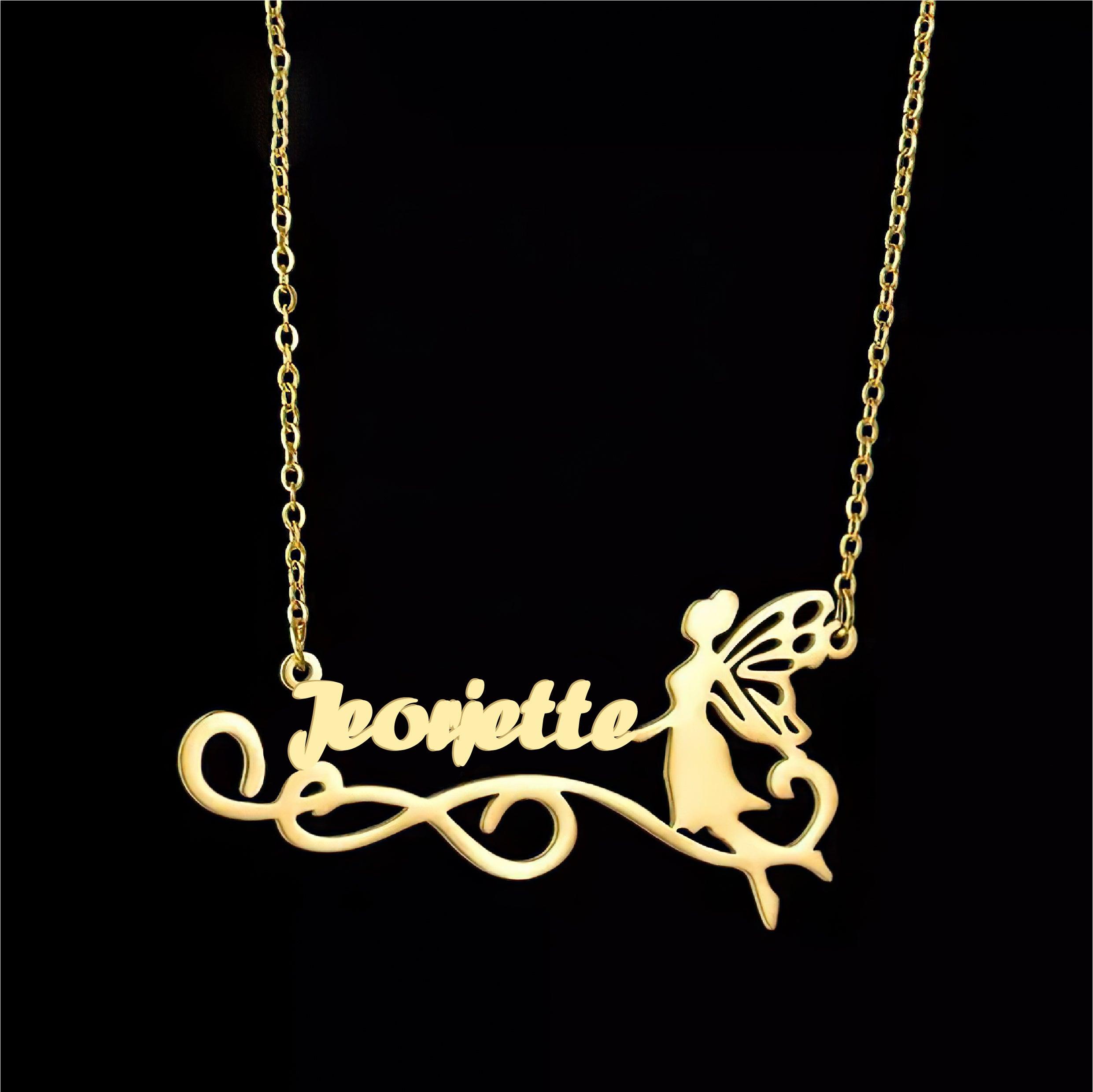 Personalized Name Necklace with Fairy in Gold (18K/21K/22K) – Custom Name Jewelry - Alymwndw