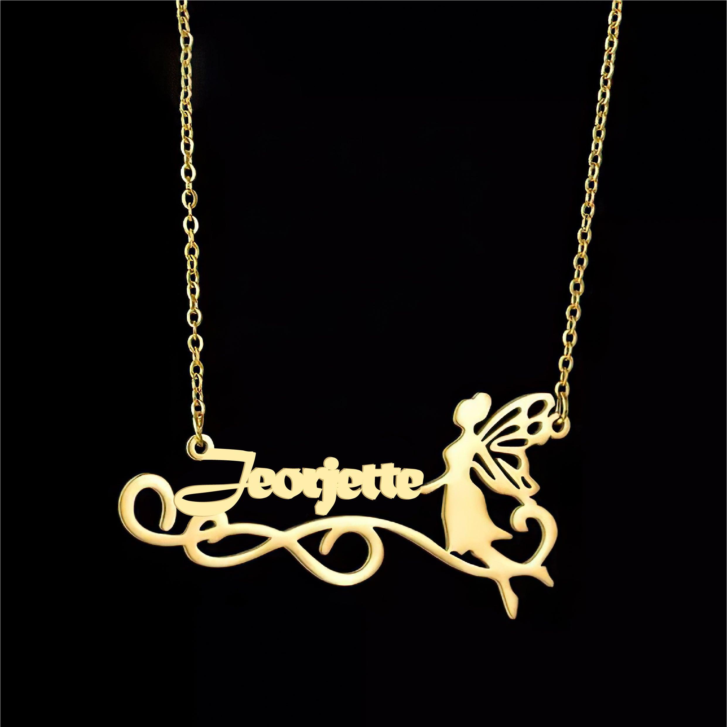 Personalized Name Necklace with Fairy in Gold (18K/21K/22K) – Custom Name Jewelry - Alymwndw