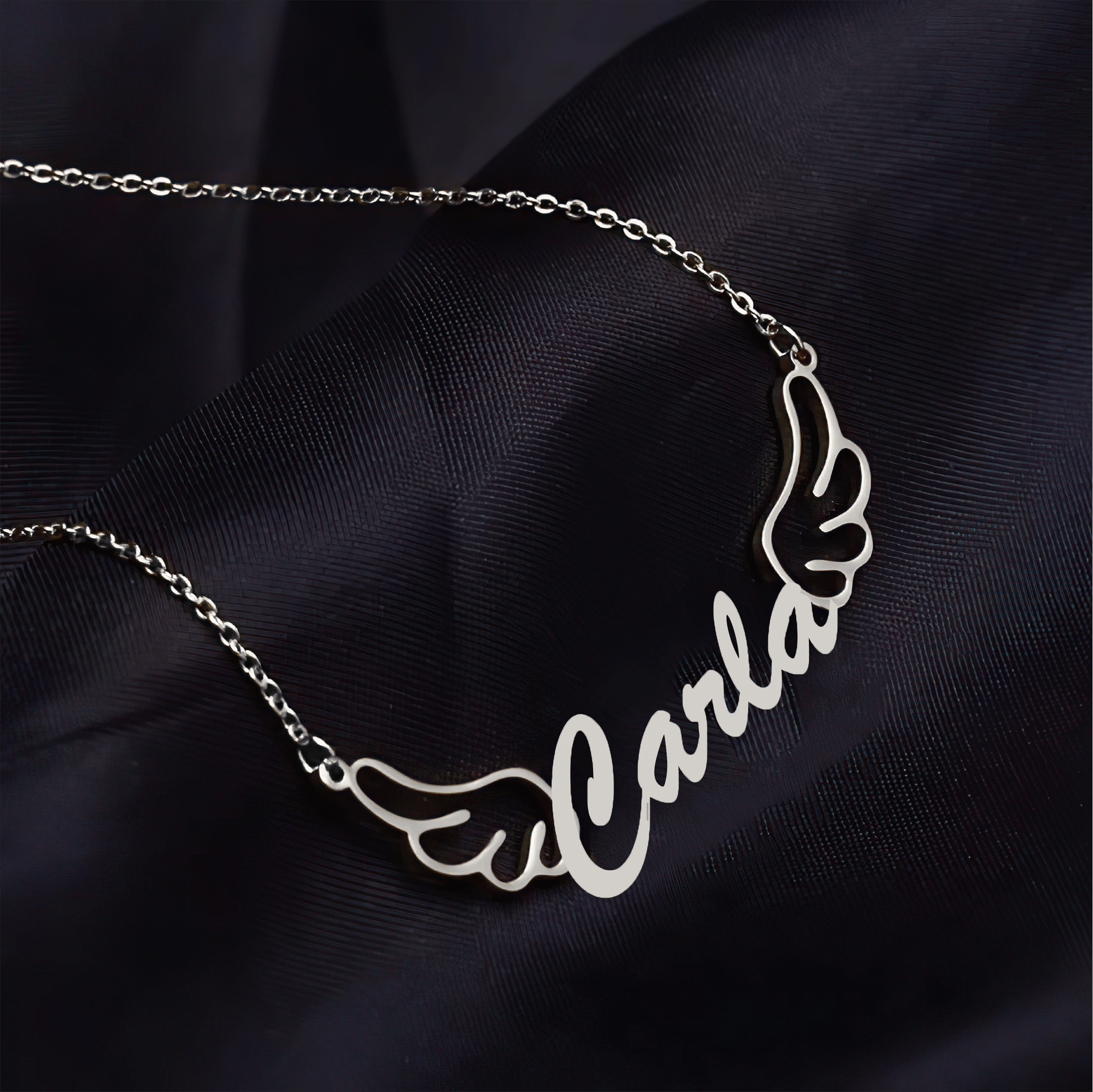 Personalized Name Necklace with Wings in Gold (18K/21K/22K) – Custom Name Jewelry - Alymwndw