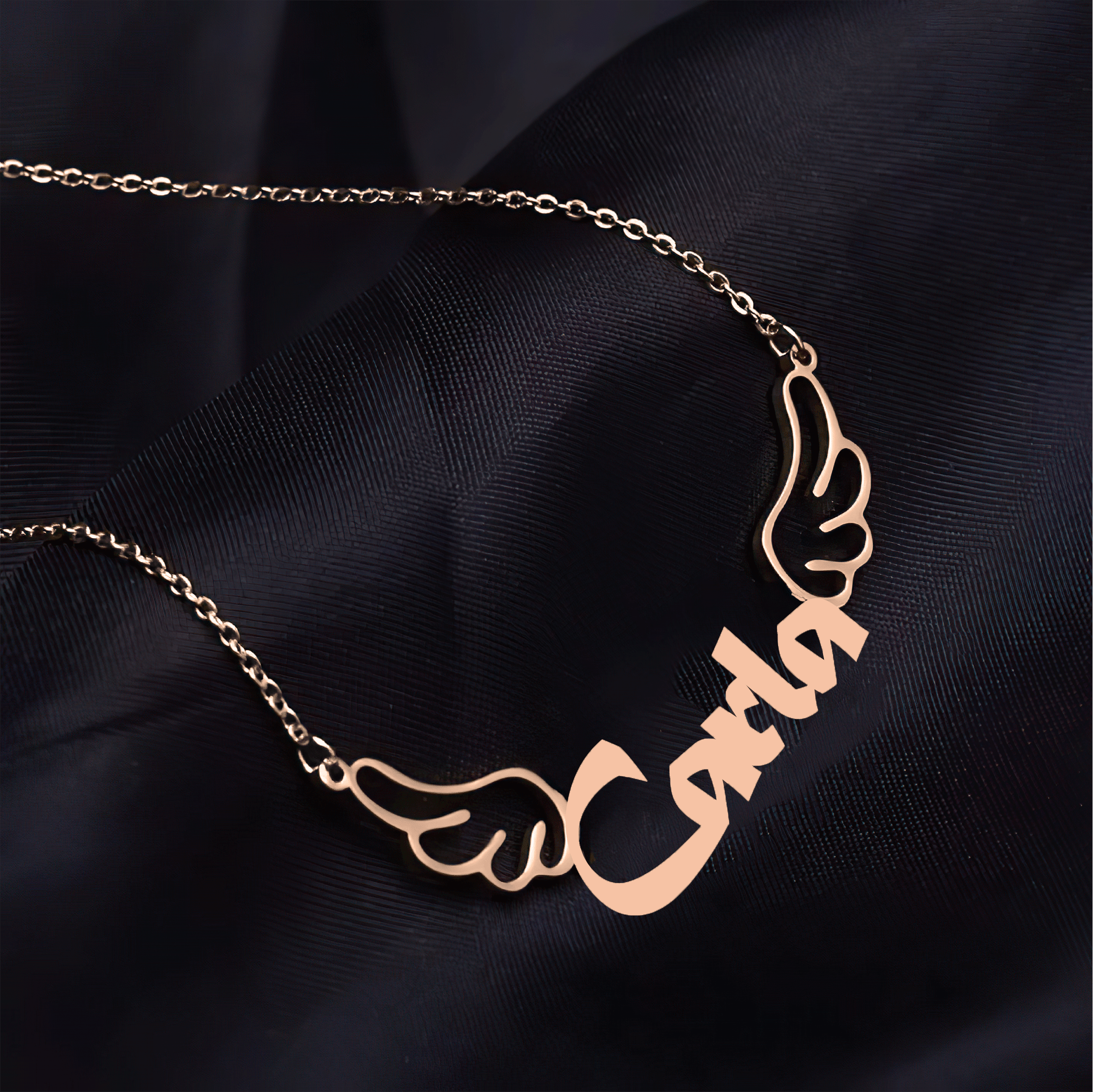 Personalized Name Necklace with Wings in Gold (18K/21K/22K) – Custom Name Jewelry - Alymwndw