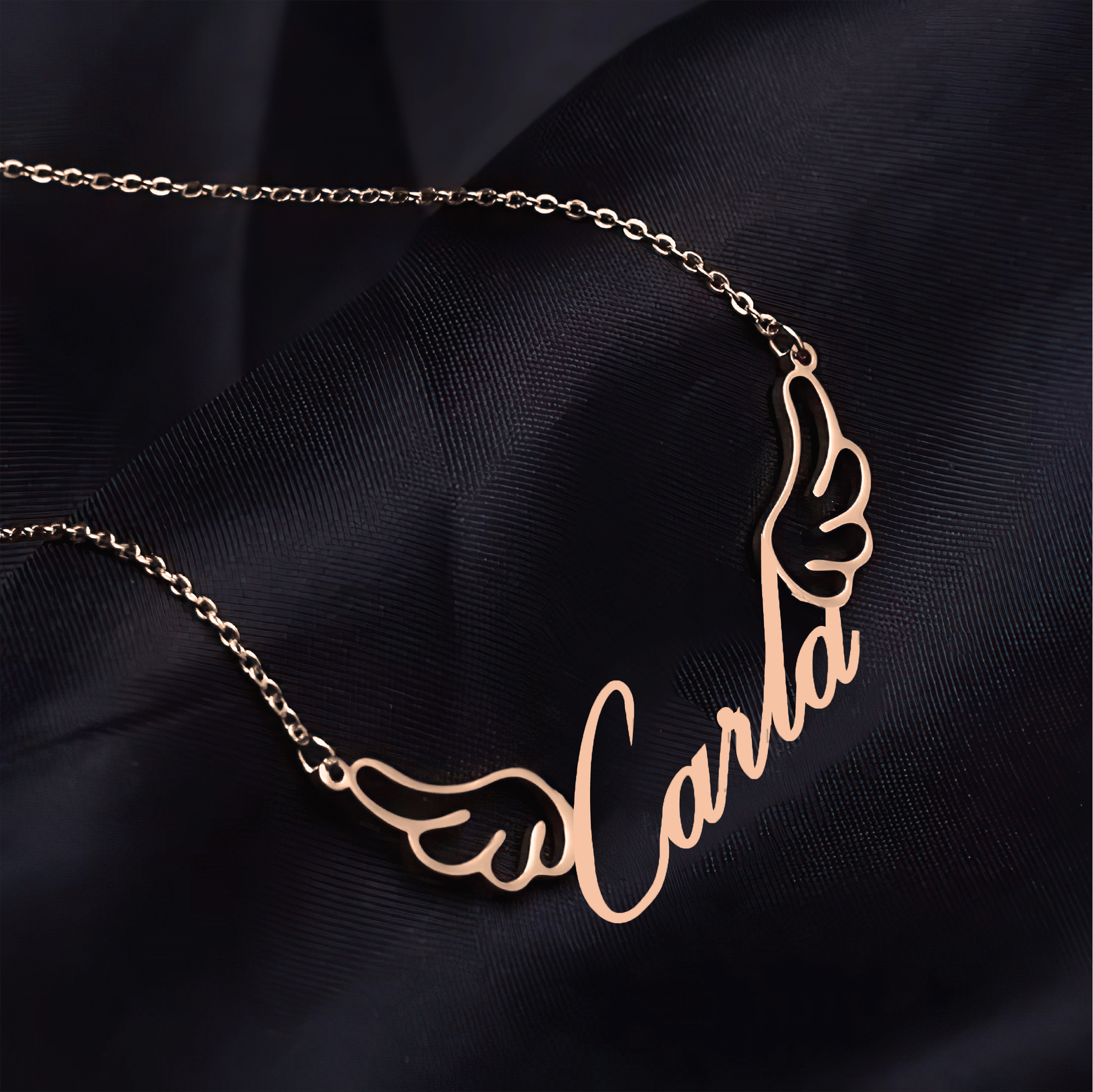 Personalized Name Necklace with Wings in Gold (18K/21K/22K) – Custom Name Jewelry - Alymwndw