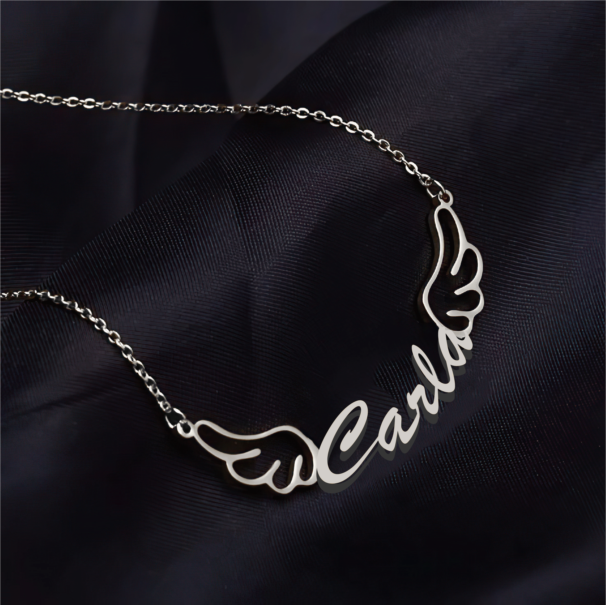 Personalized Name Necklace with Wings in Gold (18K/21K/22K) – Custom Name Jewelry - Alymwndw