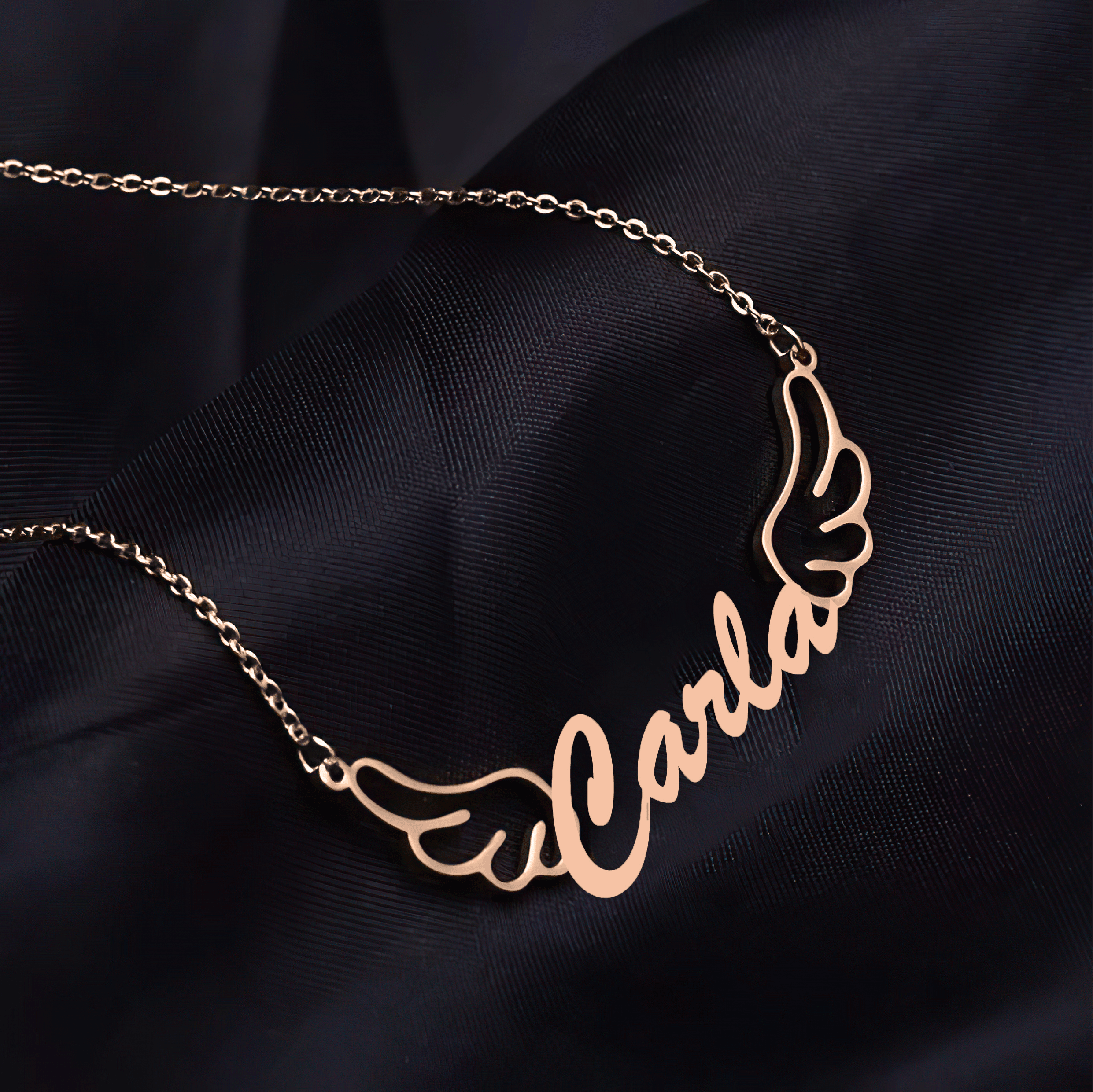 Personalized Name Necklace with Wings in Gold (18K/21K/22K) – Custom Name Jewelry - Alymwndw